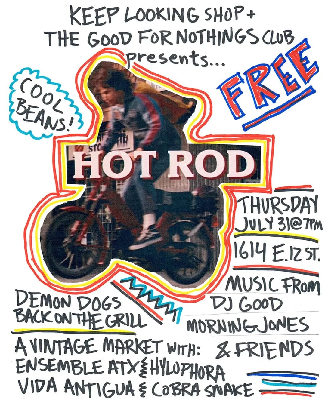a poster for hot rod shows a man riding a motorcycle