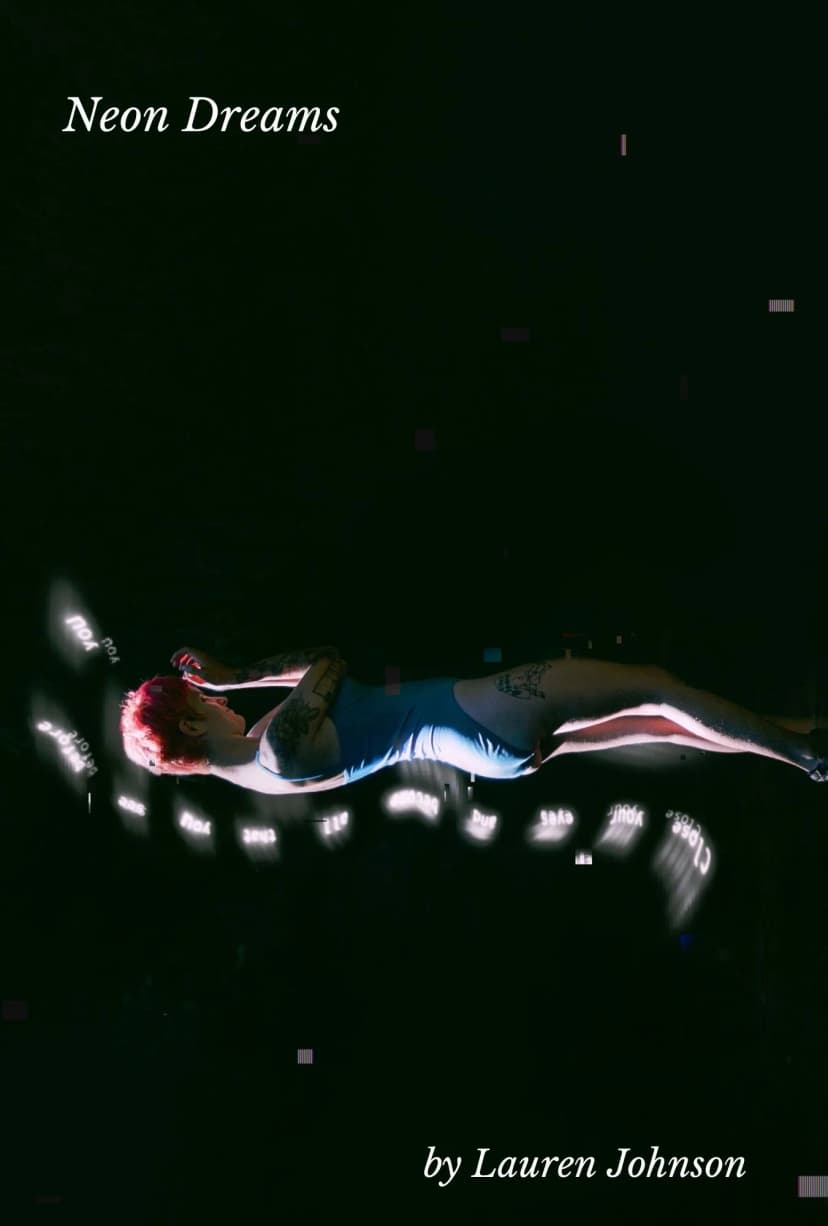 neon dreams by lauren johnson shows a woman laying in the dark