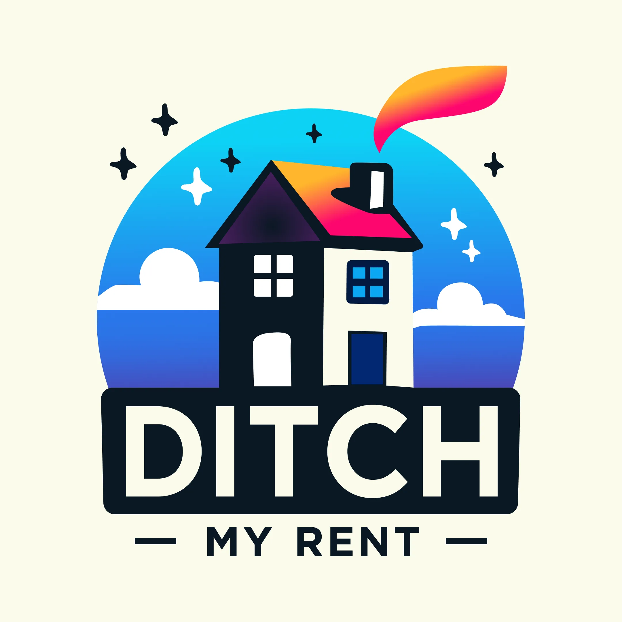 a logo for ditch my rent with a house on it